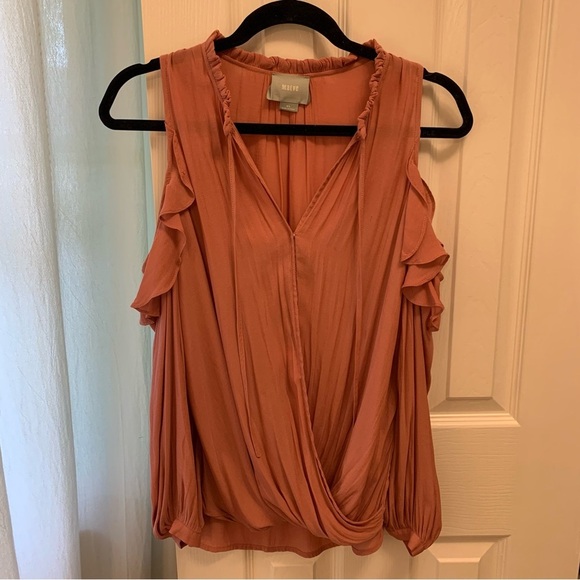 Maeve Orange Ruffled Blouse- Anthropologie Maeve cold shoulder top Dusty Rose - Picture 2 of 6